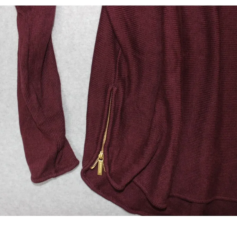 MICHAEL KORS Sweater Sz Large Burgundy Knit Gold Metal Zippers‎
